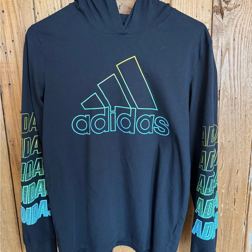 Boys’ Adidas Long Sleeve Hooded Tee XL Soft Cotton Jersey - Picture 4 of 10